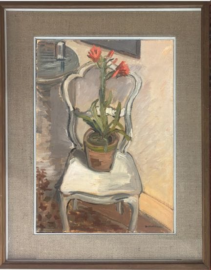 皮耶特罗·莫兰多，亚历山德里亚 1889—1980，《花瓶与椅子》，布面油画 51×37 厘米，左下