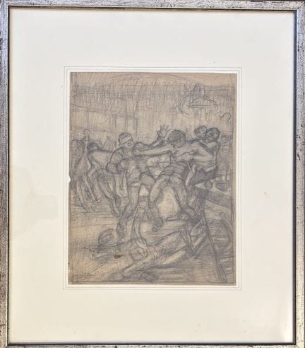 阿罗尔多·邦扎尼，1887年出生于琴托（费拉拉省）——1918年逝于米兰，《提切诺门前的斗殴》，纸本