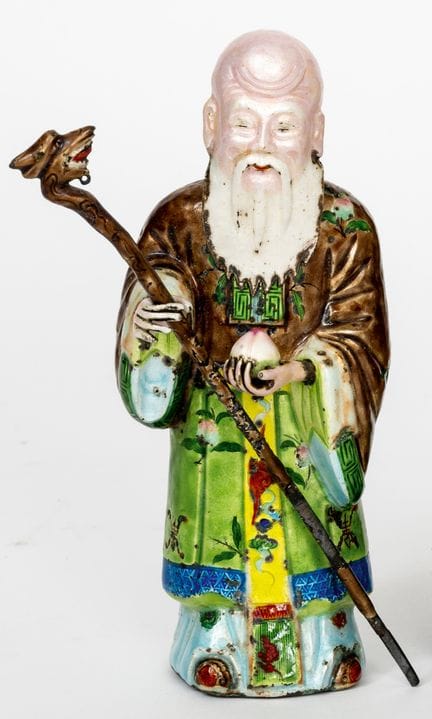 EMAILLIERTE CHINESISCHE BLECHFIGUR VON SHOU LAO, D