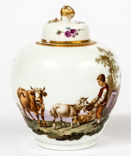 (99) BOÎTE À THÉ DE MEISSEN AVEC COUVERCLE REPRÉSE