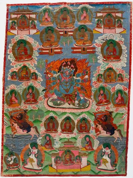 TIBETISCHE THANGKA MIT DER DARSTELLUNG VON SADBHUJ