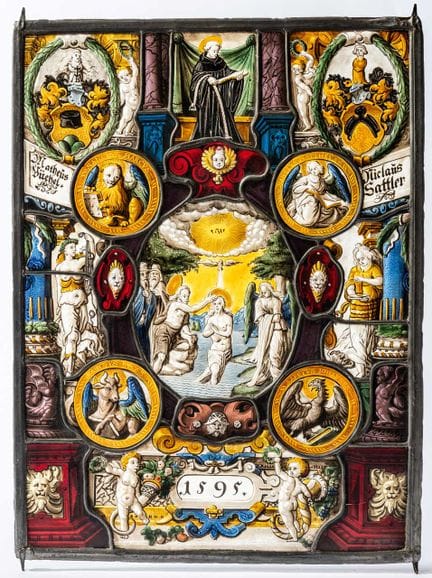 GLASMALEREI, DATIERT 1595
Schweiz, Glas, Bleiruten