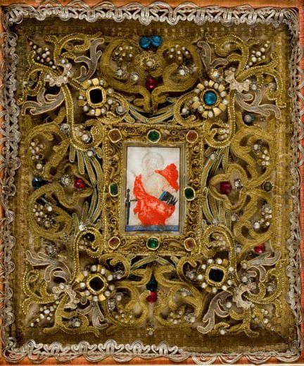 修道院艺术
圣保罗（SANCTVS PAVLVS） 
 
 羊皮纸上施以金箔和蛋彩画，四周饰有金银丝