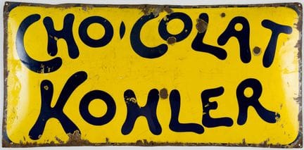 “CHOCOLAT KOHLER”品牌超大搪瓷招牌
约制作于1900年至1929年间 
 150 x