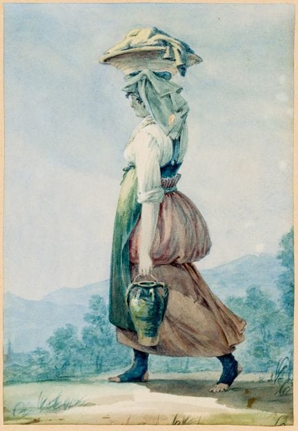莱奥波尔德·罗伯特（1794-1835），据传为该画家所作
《手持水壶的意大利农妇》 
 
 纸本水