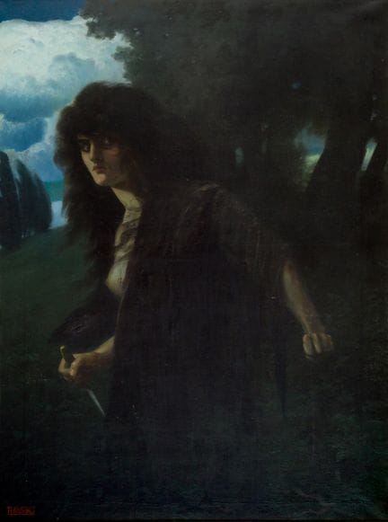 爱德华·保罗·吕迪苏利（1875-1938）
《夜之恶魔》，一名手持匕首、身披黑斗篷的女子
 
 布