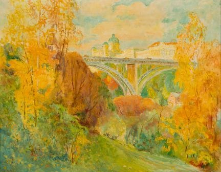 阿道夫·蒂切（1877-1957）
伯尔尼的基尔亨费尔德桥与联邦宫
 
 布面油画，左下角签名
 
