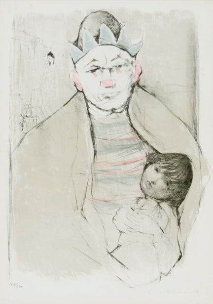 奥托·巴赫曼（1915-1996）
《带着孩子的丑角》
 
 石版画，108/200，签名
 
 
