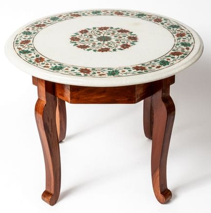 TABLE D'APPOINT AVEC PLATEAU EN MARBRE ET INCRUSTA