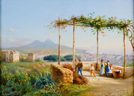 古列尔莫·朱斯蒂（1824—约1916）
《那不勒斯风景》
 
 纸板（？）上水粉画，左下角签名
 