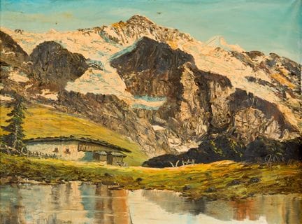作者不详
高山湖泊与阿尔卑斯山全景
 
 布面油画，签名难以辨认，标注日期为58
 
 
 60 ×