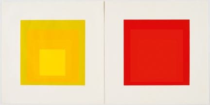 约瑟夫·阿尔伯斯（Josef ALBERS，1888-1976）
《向正方形致敬》 
 两幅双色丝网