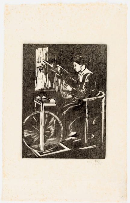 爱丽丝·贝利（1872-1938）
《纺车旁的女子》
 
 纸本木刻，铅笔签名并标注1905年
 
