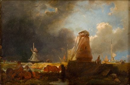 匿名画家
《风车与渔民的海岸风景》
 
 布面油画，未署名，约18世纪或19世纪上半叶。
 
 
 