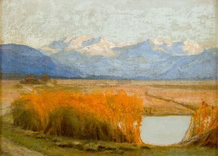 作者不详
山湖风景 
 
 纸板油画，未署名 
 
 
 31.5 × 43.5 厘米，带框尺寸 4