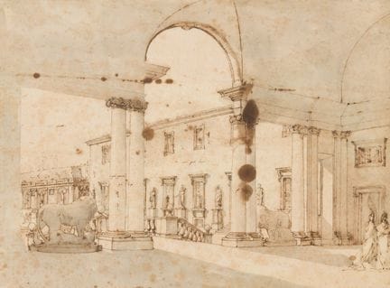 贾科莫·夸伦吉（Giacomo QUARENGHI，1744-1817），归因于
宫殿庭院建筑素描 