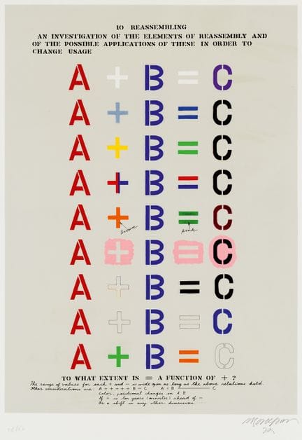 荒川修作（1936-2010）
《重组，选自〈意义的机制〉》
纸本彩色丝网印刷，26/60，铅笔签名