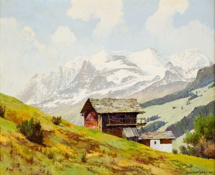 亨伯特·霍伊瑟（XX）
《里恩泰尔与布卢姆利亚普》山间木屋 
 
 布面油画，背面有签名及彩色铅笔标