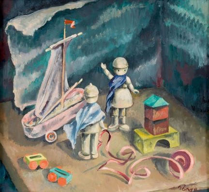 匿名艺术家
玩具静物画
 
 硬纸板油画，签名难以辨认
 
 
 50 × 59 厘米，带框尺寸 6