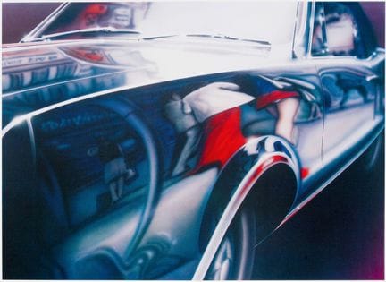 雨果·舒马赫（1939-2002）
《汽车景观》（根据1970年的一张照片创作） 
 
 纸本彩色丝