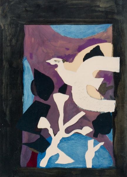 乔治·布拉克（1882-1963）
《鸟与莲花》 
 
 纸本彩色石版画，未署名，背面有铅笔手写说明