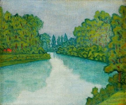 未知艺术家（缩写“WAF”）
树木点缀的河景 
 
 油画板画，画作上标有“WAF”字母缩写及日期“
