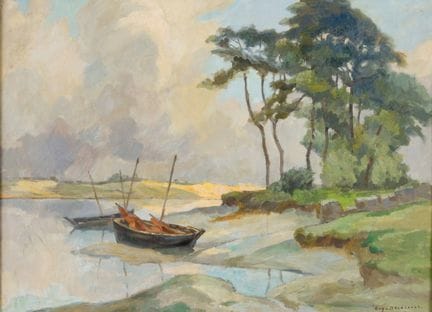 欧仁·德勒克吕斯（1882-1972）
《河畔停船的河景》 
 
 布面油画，署名，据画背信息，曾于