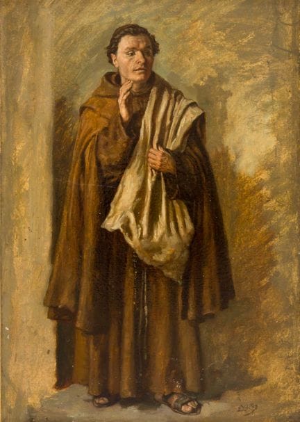 埃米尔·罗贝拉兹（1844-1882）
《漫游者》 
 
 木板油画，署名 
 
 
 背面：梅斯特