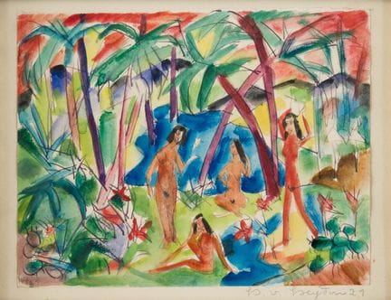 H. v. Heyden (XX)
异域风光中的女性裸体 
 
 水彩与墨水绘于纸上，后粘贴于另一张