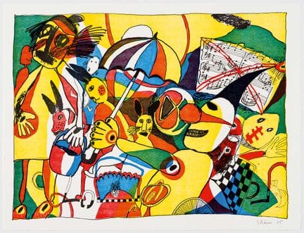 汉斯·舍雷尔（Hans SCHÄRER，1927-1997）
抽象、色彩斑斓的持伞人物形象 
 
 