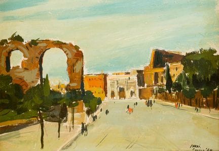 路易吉·苏尔迪（1897-1959）
罗马的罗马广场 
 
 纸板油画 第15号，签名并标注“45”