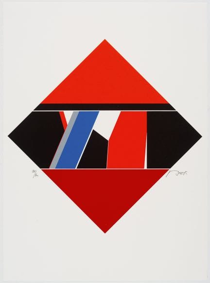 让·拜尔（1932-1999）
《蓝色与红色的构图》 
 
 纸本彩色丝网版画 36/100，铅笔签