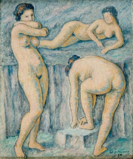 维尔纳·雅各布·穆勒（1899-1986）
《浴中的三位女士》
 
 帕瓦泰克斯板面油画，署名并标注