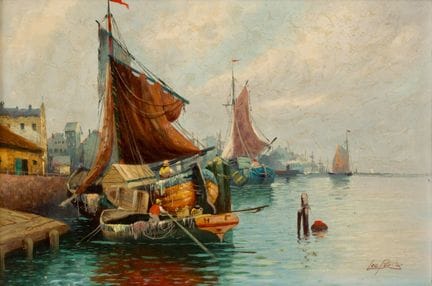 卡尔·考夫曼（1843-1902/05）
《哈林根附近》，港口风景 
 
 木板油画 N 905，署