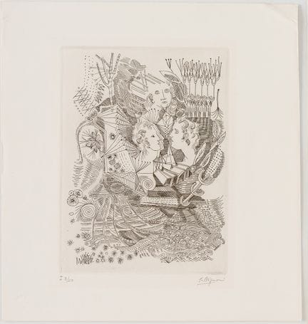 塞尔日·布里尼奥尼（1903-2002）
《隐秘的亲和力》 
 
 纸本蚀刻版画，编号3/210，铅