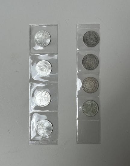 DEUTSCHLAND, 8-teiliges Set aus 5-Mark-Silbermünze
