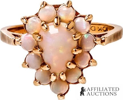 Bague vintage à grappe d'opales en or 10 carats. 1