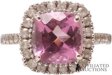 Bague en or blanc 14 carats avec topaze rose  Poin