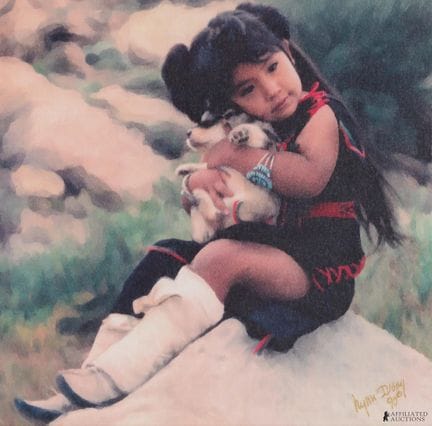 Lynn Ivory – « Jeune fille hopi avec un louveteau 