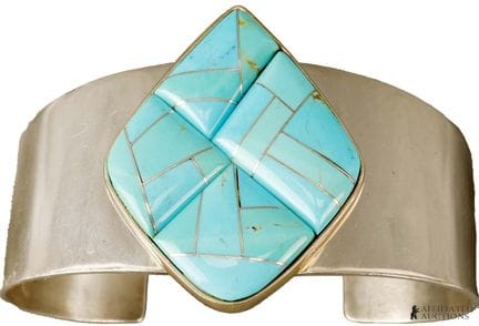Bracelet manchette en turquoise et argent sterling