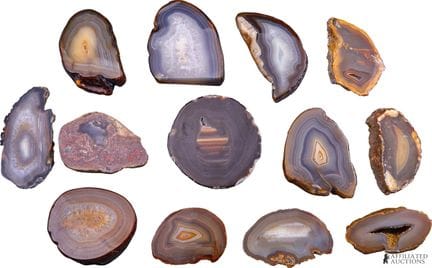 Lot de 13 tranches d'agate brésilienne polies  Lot