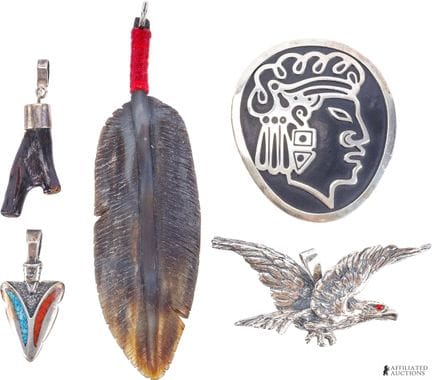 Lot de 5 pendentifs en argent sterling et en corne