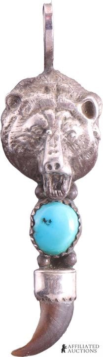 Pendentif « Ours brun » en argent et turquoise  Mo