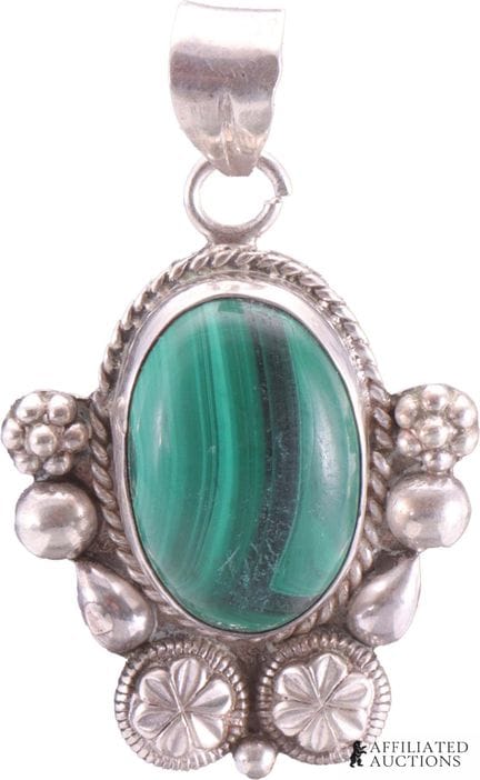Pendentif en malachite du Sud-Ouest et argent 925 