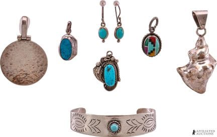 Lot de 7 bijoux en argent et turquoise de Taxco  L