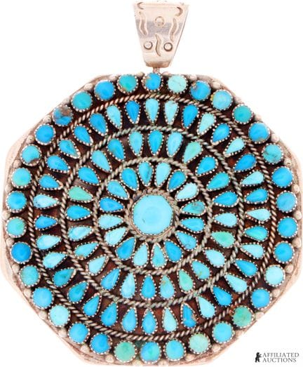 Pendentif en mosaïque incrustée d'inspiration Zuni