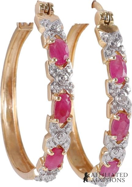 Boucles d'oreilles créoles avec rubis roses, argen