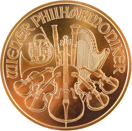 Eine 1-OZT-Münze „Wiener Philharmoniker“ aus .9999