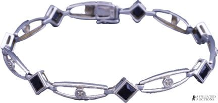 Bracelet en or blanc 14 carats avec onyx noir et d