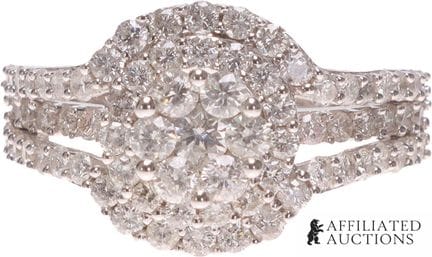 Bague de fiançailles en or blanc 14 carats à doubl